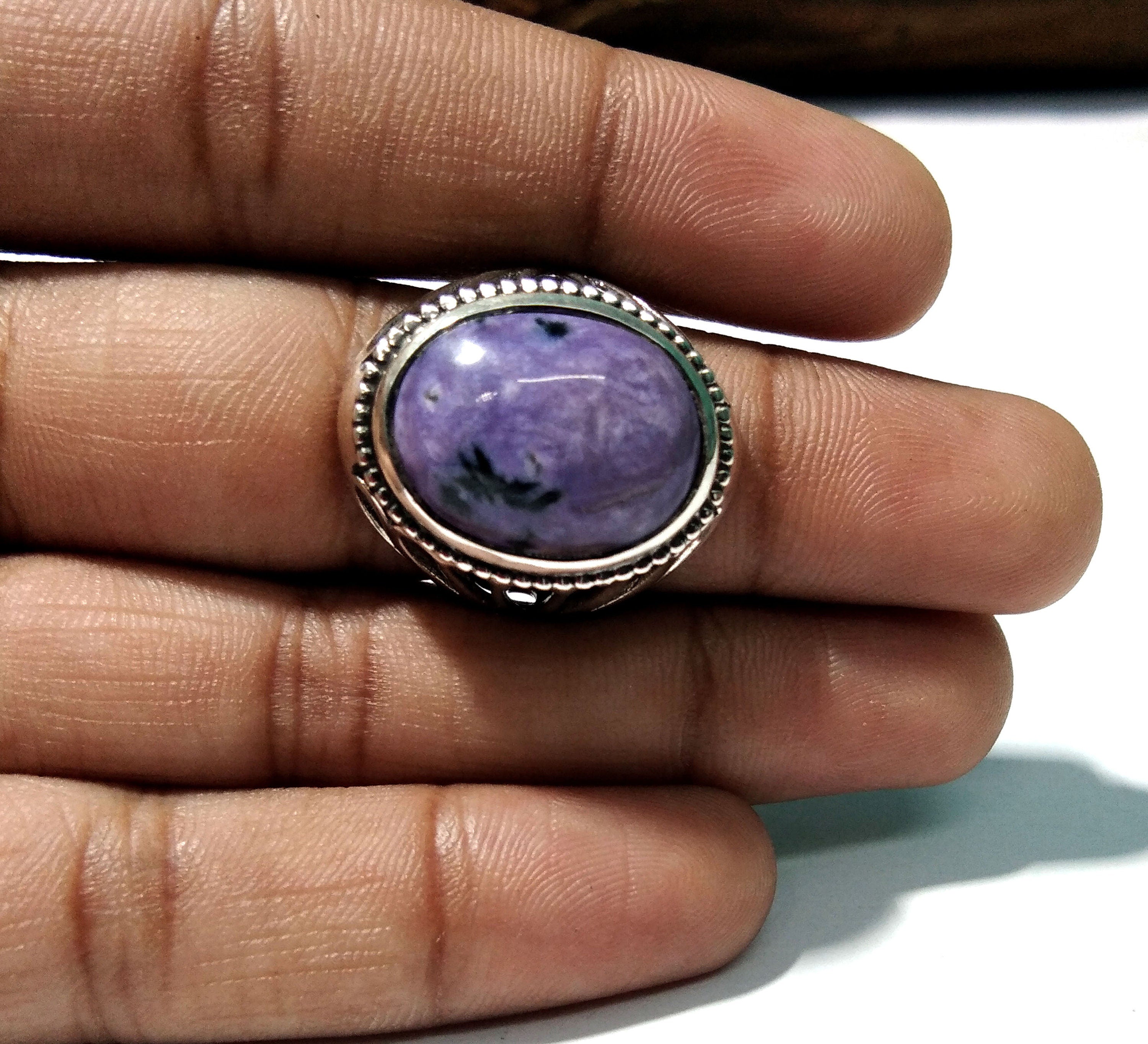 Charoite Cabochon Ring, 925 Sterling Silver Ring, Natural Gemstone Ring, Nice Design Good Making Gift Ring, Very Beautiful Stylish Ring